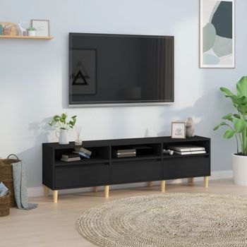 Mueble Tv | Mueble De Salón | Armario Tv Madera Contrachapada Negro 150x30x44,5 Cm Cfw777654