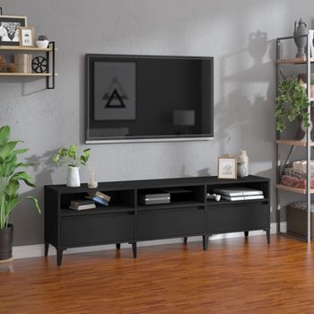 Mueble Tv | Mueble De Salón | Armario Tv Madera Contrachapada Negro 150x30x44,5 Cm Cfw777656