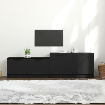 Mueble Tv | Mueble De Salón | Armario Tv Madera Contrachapada Negro 158,5x36x45 Cm Cfw777663