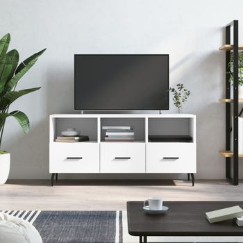 Mueble Tv | Mueble De Salón | Armario Tv Madera De Ingeniería Blanco 102x36x50 Cm Cfw777721