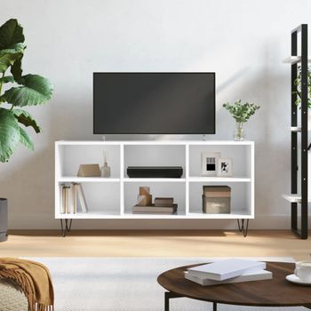 Mueble Tv | Mueble De Salón | Armario Tv Madera De Ingeniería Blanco Brillo 103,5x30x50 Cm Cfw777753