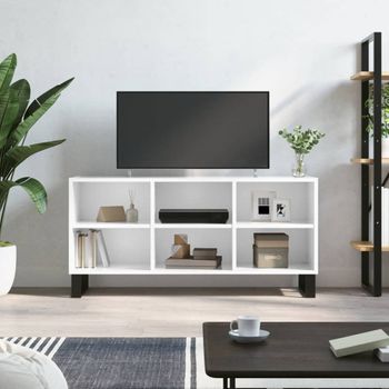 Mueble Tv | Mueble De Salón | Armario Tv Madera De Ingeniería Blanco Brillo 103,5x30x50 Cm Cfw777754