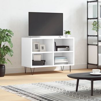 Mueble Tv | Mueble De Salón | Armario Tv Madera De Ingeniería Blanco Brillo 69,5x30x50 Cm Cfw777767