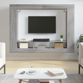 Mueble Tv | Mueble De Salón | Armario Tv Madera De Ingeniería Gris Sonoma 152x22x113 Cm Cfw777823