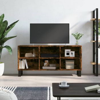 Mueble Tv | Mueble De Salón | Armario Tv Madera De Ingeniería Roble Ahumado 103,5x30x50 Cm Cfw777902