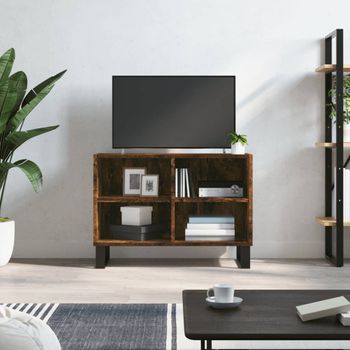 Mueble Tv | Mueble De Salón | Armario Tv Madera De Ingeniería Roble Ahumado 69,5x30x50 Cm Cfw777917