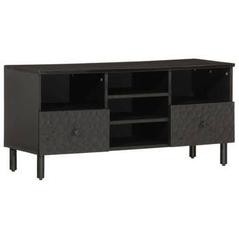 Mueble Tv | Mueble De Salón | Armario Tv Madera Maciza De Mango Negro 100x33x46 Cm Cfw778033