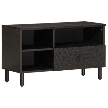 Mueble Tv | Mueble De Salón | Armario Tv Madera Maciza De Mango Negro 80x33x46 Cm Cfw778039