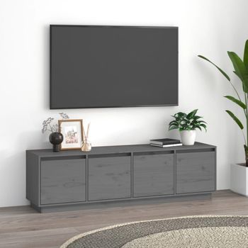 Mueble Tv | Mueble De Salón | Armario Tv Madera Maciza De Pino Gris 156x37x45 Cm Cfw778071