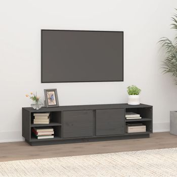 Mueble Tv | Mueble De Salón | Armario Tv Madera Maciza De Pino Gris 156x40x40 Cm Cfw778072