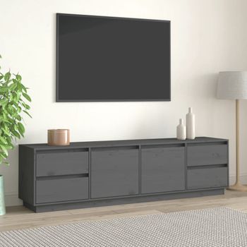 Mueble Tv | Mueble De Salón | Armario Tv Madera Maciza De Pino Gris 176x37x47,5 Cm Cfw778073