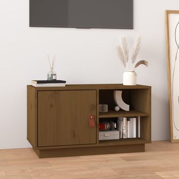 Mueble Tv | Mueble De Salón | Armario Tv Madera Maciza De Pino Marrón Miel 70x34x40 Cm Cfw778095