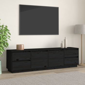 Mueble Tv | Mueble De Salón | Armario Tv Madera Maciza De Pino Negro 176x37x47,5 Cm Cfw778114