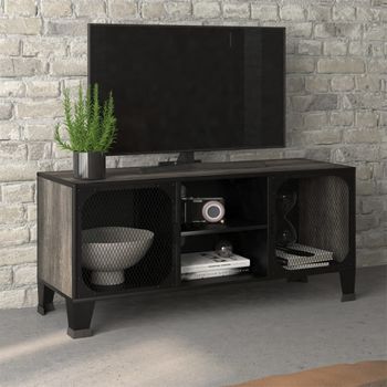 Mueble Tv | Mueble De Salón | Armario Tv Metal Y Mdf Gris 105x36x47 Cm Cfw778172