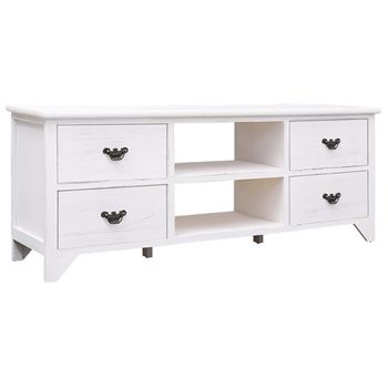 Mueble Tv | Mueble De Salón | Armario Tv Antiguo Madera De Paulownia Blanco 108x30x40 Cm Cfw778437