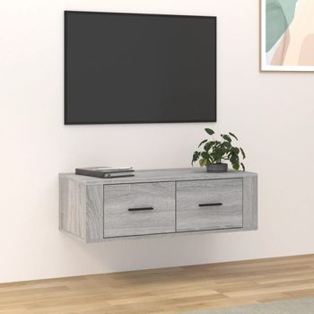 Mueble Tv | Mueble De Salón | Armario Tv Colgante Madera Contrachapada Gris Sonoma 80x36x25 Cm Cfw779327