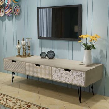 Mueble Tv | Mueble De Salón | Armario Tv Con 3 Cajones Gris 120x40x36 Cm Cfw778440