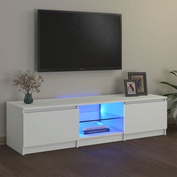 Mueble Tv | Mueble De Salón | Armario Tv Con Luces Led Blanco 140x40x35,5 Cm Cfw778448