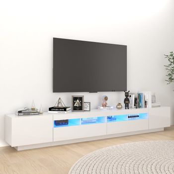 Mueble Tv | Mueble De Salón | Armario Tv Con Luces Led Blanco Brillante 260x35x40 Cm Cfw778460