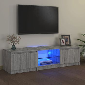 Mueble Tv | Mueble De Salón | Armario Tv Con Luces Led Gris Sonoma 140x40x35,5 Cm Cfw778472