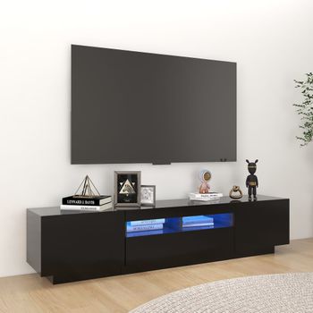 Mueble Tv | Mueble De Salón | Armario Tv Con Luces Led Negro 180x35x40 Cm Cfw778483