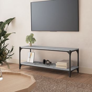 Mueble Tv | Mueble De Salón | Armario Tv Contrachapada Y Acero Gris Sonoma 100x33x41 Cm Cfw778520