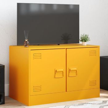 Mueble Tv | Mueble De Salón | Armario Tv De Acero Amarillo Mostaza 67x39x44 Cm Cfw778536