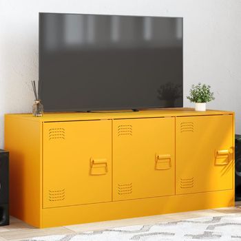 Mueble Tv | Mueble De Salón | Armario Tv De Acero Amarillo Mostaza 99x39x44 Cm Cfw778539