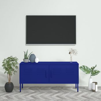 Mueble Tv | Mueble De Salón | Armario Tv De Acero Azul Marino 105x35x50 Cm Cfw778540