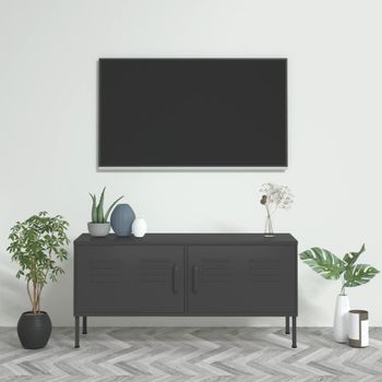 Mueble Tv | Mueble De Salón | Armario Tv De Acero Gris Antracita 105x35x50 Cm Cfw778547