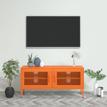 Mueble Tv | Mueble De Salón | Armario Tv De Acero Naranja 105x35x50 Cm Cfw778553