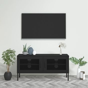 Mueble Tv | Mueble De Salón | Armario Tv De Acero Negro 105x35x50 Cm Cfw778554