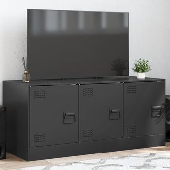 Mueble Tv | Mueble De Salón | Armario Tv De Acero Negro 99x39x44 Cm Cfw778558