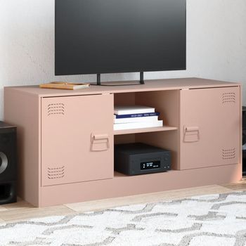 Mueble Tv | Mueble De Salón | Armario Tv De Acero Rosa 99x39x44 Cm Cfw778565