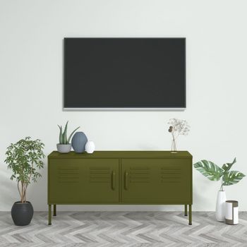 Mueble Tv | Mueble De Salón | Armario Tv De Acero Verde Oliva 105x35x50 Cm Cfw778568