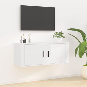 Mueble Tv De Pared | Mueble De Salón | Armario Tv Blanco Brillante 100x34,5x40 Cm Cfw778695