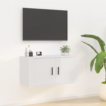 Mueble Tv De Pared | Mueble De Salón | Armario Tv Blanco Brillante 80x34,5x40 Cm Cfw778701