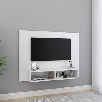 Mueble Tv De Pared | Mueble De Salón | Armario Tv Contrachapado Blanco Brillante 120x23,5x90cm Cfw779346