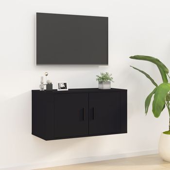 Mueble Tv De Pared | Mueble De Salón | Armario Tv Negro 80x34,5x40 Cm Cfw778734