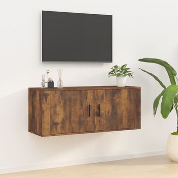 Mueble Tv De Pared | Mueble De Salón | Armario Tv Roble Ahumado 100x34,5x40 Cm Cfw778736