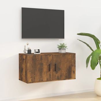 Mueble Tv De Pared | Mueble De Salón | Armario Tv Roble Ahumado 80x34,5x40 Cm Cfw778744