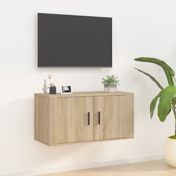 Mueble Tv De Pared | Mueble De Salón | Armario Tv Roble Sonoma 80x34,5x40 Cm Cfw778763