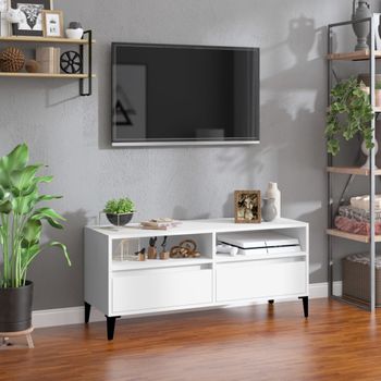 Mueble Tv | Mueble De Salón | Armario Tv Madera Contrachapada Blanco 100x34,5x44,5 Cm Cfw778784