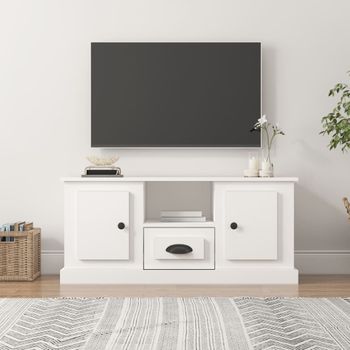 Mueble Tv | Mueble De Salón | Armario Tv Madera Contrachapada Blanco 100x35,5x45 Cm Cfw778786