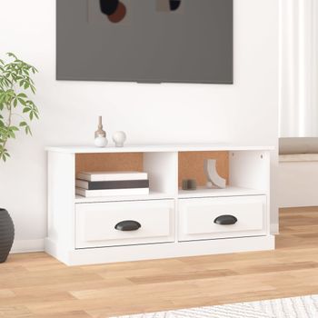 Mueble Tv | Mueble De Salón | Armario Tv Madera Contrachapada Blanco 93x35,5x45 Cm Cfw778834