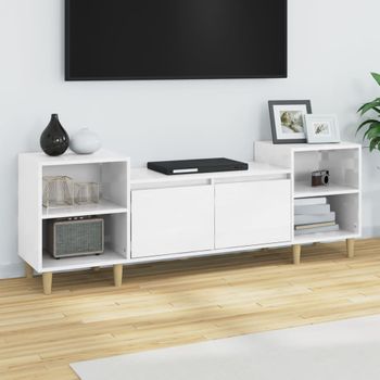 Mueble Tv | Mueble De Salón | Armario Tv Madera Contrachapada Blanco Brillo 160x35x55 Cm Cfw778838