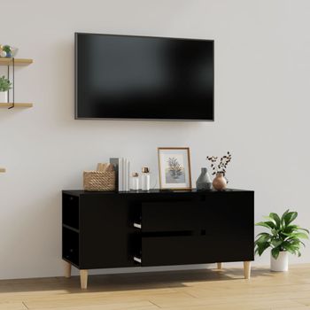 Mueble Tv | Mueble De Salón | Armario Tv Madera Contrachapada Negro 102x44,5x50 Cm Cfw778982