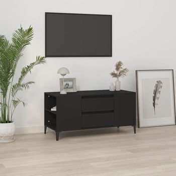 Mueble Tv | Mueble De Salón | Armario Tv Madera Contrachapada Negro 102x44,5x50 Cm Cfw778983