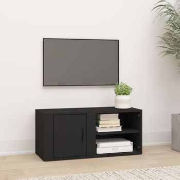 Mueble Tv | Mueble De Salón | Armario Tv Madera Contrachapada Negro 80x31,5x36 Cm Cfw779001