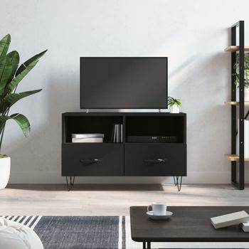 Mueble Tv | Mueble De Salón | Armario Tv Madera Contrachapada Negro 80x36x50 Cm Cfw779007